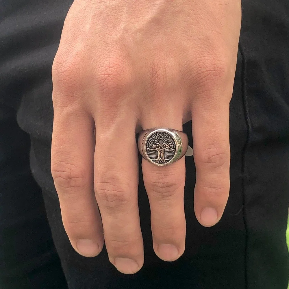 Size 12 Mens Tree of Life Ring, Celtic Ring, Silver Tree Ring, Religious Stain